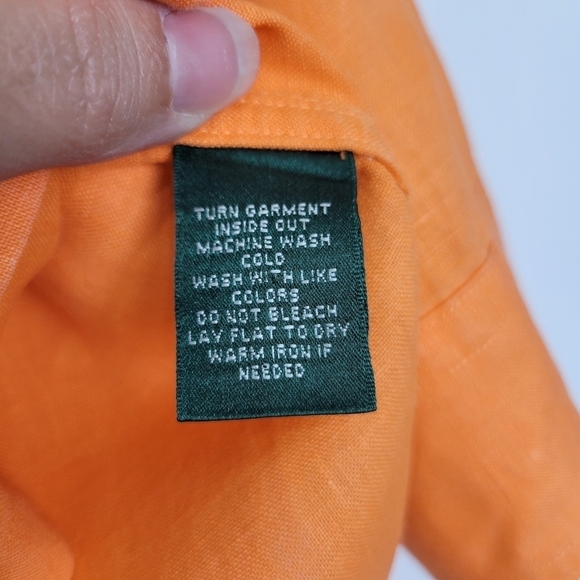 LAUREN Ralph Lauren Orange 100% Linen Gold Button Up Shirt Blouse Size Small - Picture 8 of 8